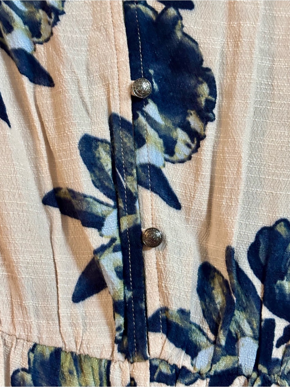 Free People Blush Floral Wrap Romper with Navy & Olive Accents - Picture 15 of 16